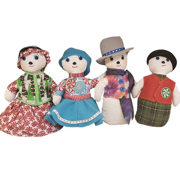 Vintage Handmade Snowman Dolls Plush 12" Merry Christmas - Picture 1 of 10